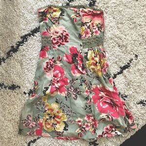 Legend Strapless Green Floral Babydoll Flare Mini Summer Dress XS/S